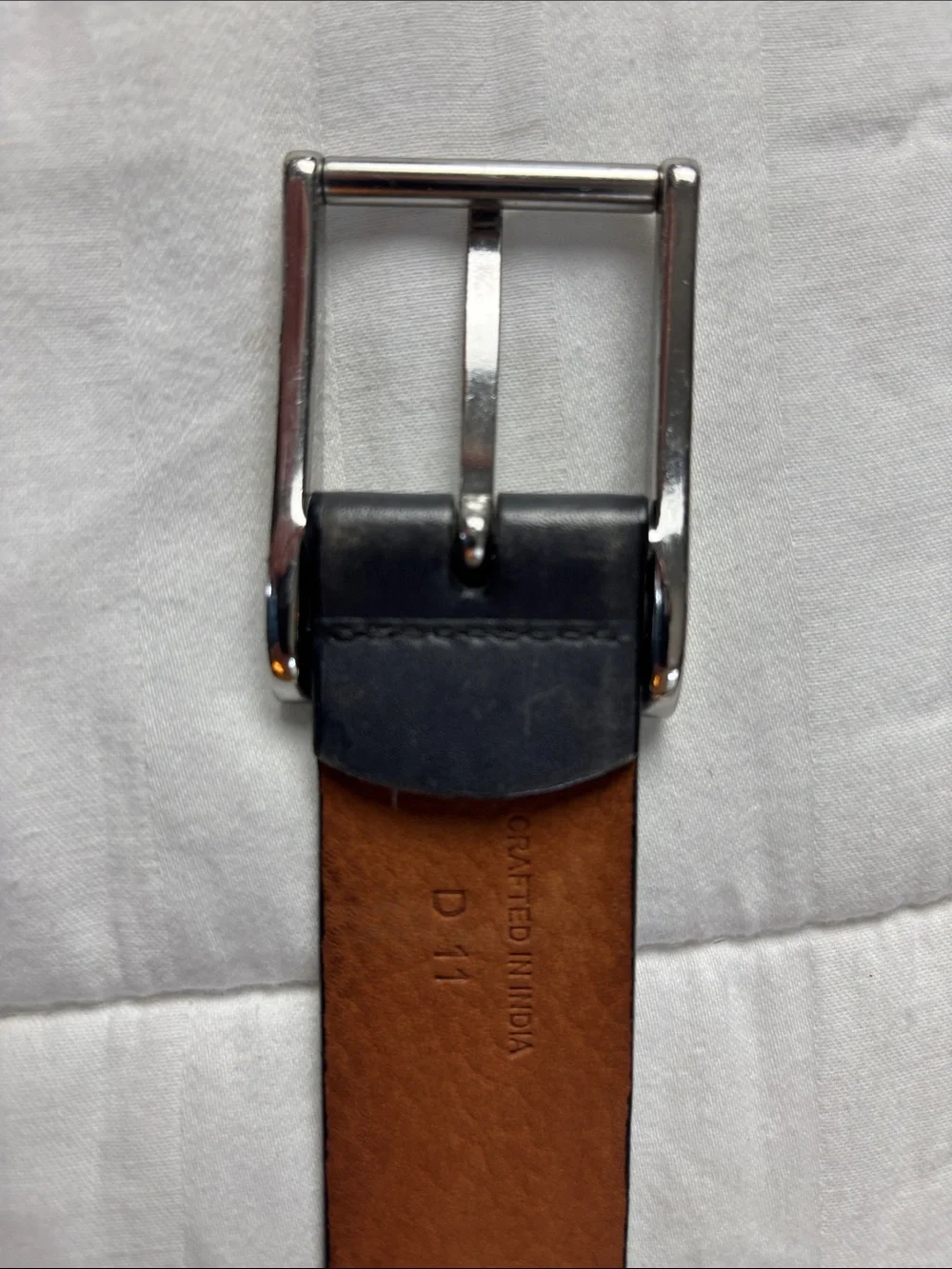Cole Haan Black Leather Belt with Silver-Tone Buckle and Braided Detail